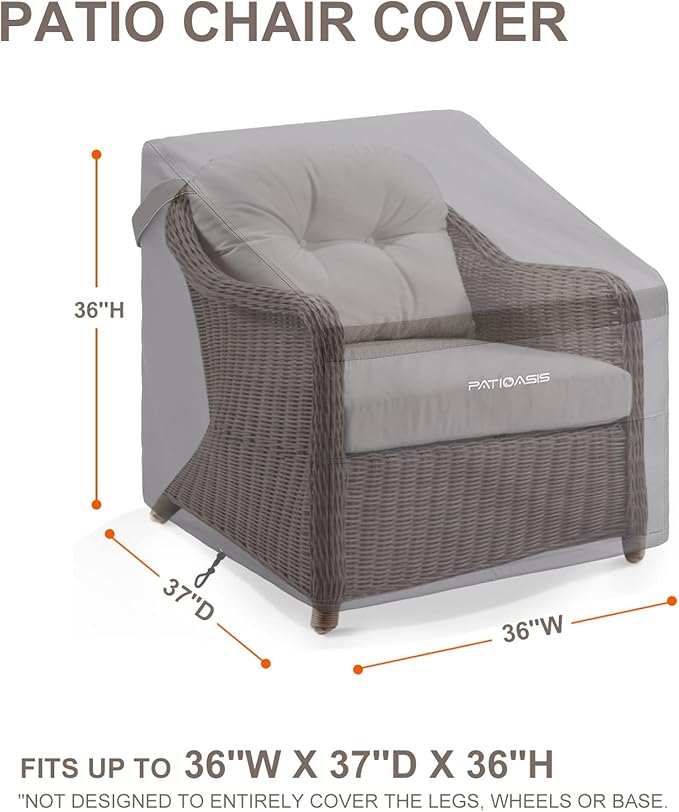 Waterproof Outdoor Single Arm Chair Covers Grey 36''w x 37''d x 36''h All Weather Resistant Covered Outdoor Lawn Adirondack Chairs Furniture Cover