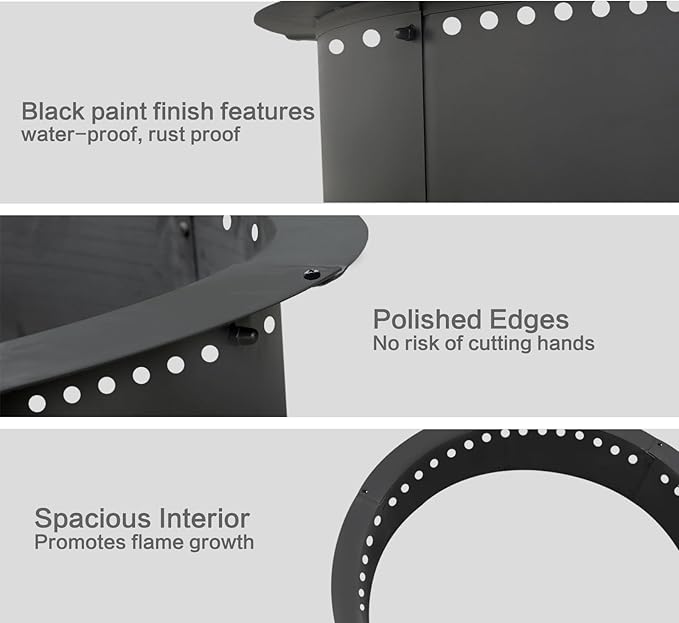 SoulMate Outdoor 45-Inch Outer/39-Inch Inner Fire Pit Ring Smokeless,Duty Solid Metal Steel Round Firepit Rim Insert for DIY Fire Pits, Outdoor Above or In-Ground, Camping Garden Patio Backyard.