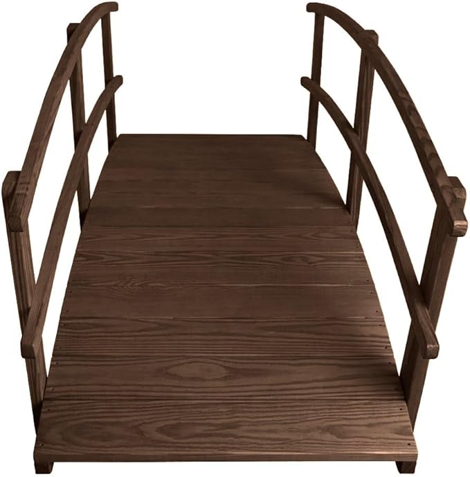8 FT Walnut Amish Made Garden Bridge with Double Rails for Walkway, Backyard Pond & Landscaping, Outdoor Wooden Footbridge for Koi Pond, Japanese Style Decorative Bridge, Made in USA