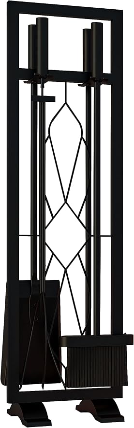 Fire Beauty Fireplace Tools Set 5 Pieces Fireside Accessories Fire Kit Stand Woodstove Tools Holder Wrought Iron Handle Indoor Fireset Stand