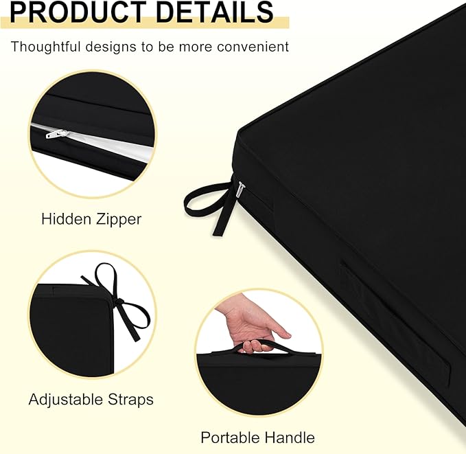 downluxe Outdoor Chair Cushions 24x24 with Removable Cover, Waterproof Patio Furniture Cushions, Deep Seat Cushions for Outdoor Furniture with Backrest for Sofa, Couch and Patio Chairs, Black