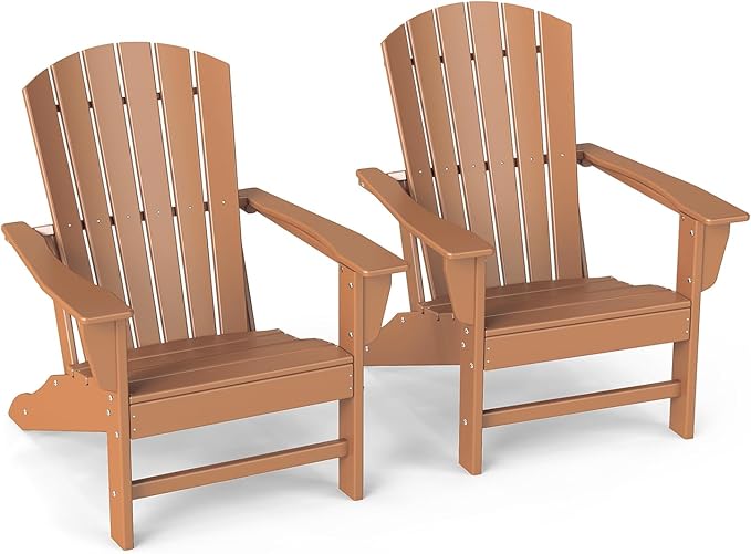 GREENVINES Adirondack Chairs Set of 2 | HDPE Plastic | Oversized Fire Pit Chair | All Weather | Teak | Poly Lumber | for Outdoor Deck Backyard Patio Garden