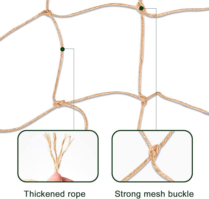Jute Trellis Netting - Jute Netting for Garden, Heavy Duty Plant Support Netting for Climbing Plants, Cucumber, Vine, Fruits & Vegetables, Climbing Vining Plants (6.6 Ft x 32.8 Ft, 5.9 Inch Squares)