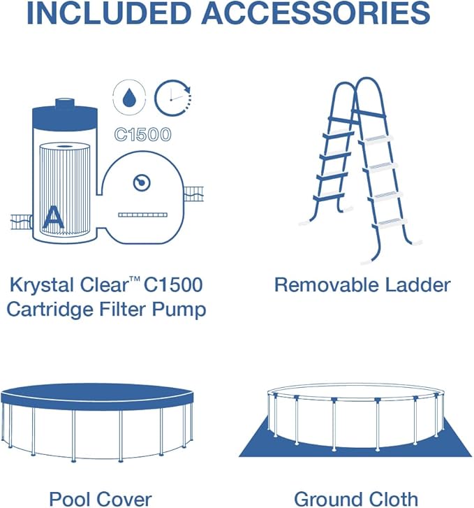 INTEX 26729MZ 16ft x 48in Prism Frame Clearview Above Ground Swimming Pool Set, Includes 1500 GPH Cartridge Filter Pump, SuperTough Puncture Resistant, Rust Resistant, 5061 Gallon Capacity