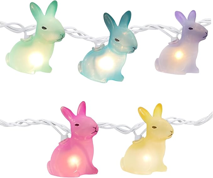 Easter Rabbit Decoration Lights Outdoor, 8.5 Feet Waterproof Bunny String Light with 10 Multicolor Rabbit Shaped Lights for Easter Indoor Bedroom Birthday Party Wedding Decor