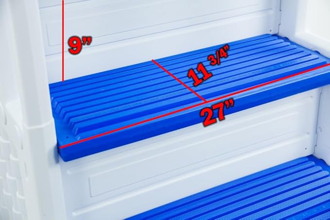 Aqua Select Everest in Pool Step and Outside Flip Up Ladder System | White with Blue Steps | for Above Ground Swimming Pools | Wide Steps for Added Stability | Safety Stairs Capacity Up to 350 lbs