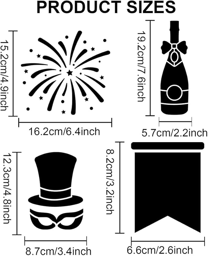 MAYJOYDIY 3pcs Happy New Year Fireworks Stencil Christmas Fireworks Templates 11.8×11.8inch with Paint Brush Reusable Party Theme Painting Stencils for Crafts and Home Decor