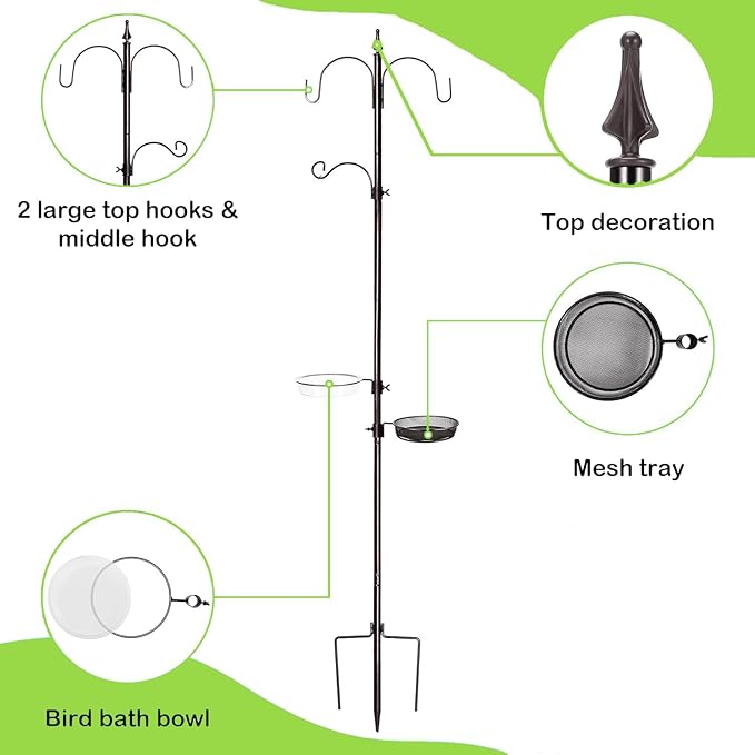 Backyard Expressions Bird Feeding Station Kit - 75" Bird Feeder Pole with 5 Prong Base and Stand for Outdoors - Black