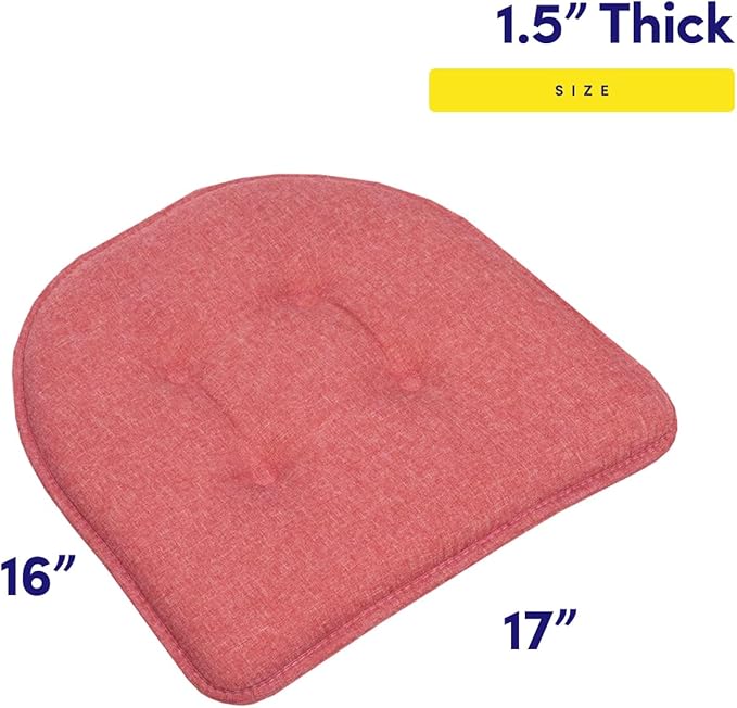 Sweet Home Collection Chair Cushion Memory Foam Pads Tufted Slip Non Skid Rubber Back U-Shaped 17" x 16" Seat Cover, 12 Count (Pack of 1), Peach