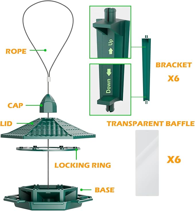 Birdream Bird Feeders for Outdoor Hanging, Pagoda Design Fun Installatio 2.5 LB Wild Bird Feeders, Attracting Wild Birds Cardinal Sparrows Finch Goldfinch Chickadee - Green
