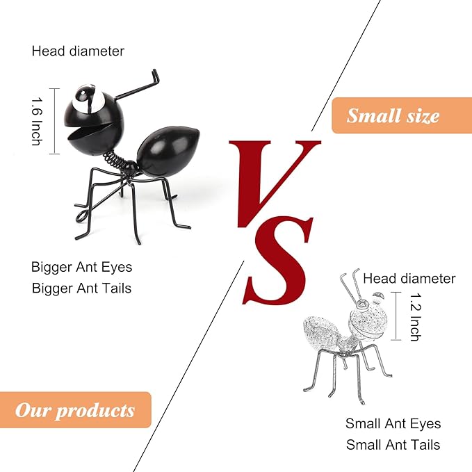 Metal Yard Art Garden Decor Cute Ant Outdoor Fence Decorations Lawn Ornaments - Set of 4 Black