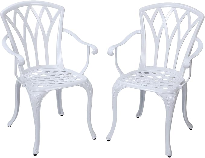 Patio Chairs Set of 2, Cast Aluminum Outdoor Dining Chair for Garden, Backyard, Balcony (White)