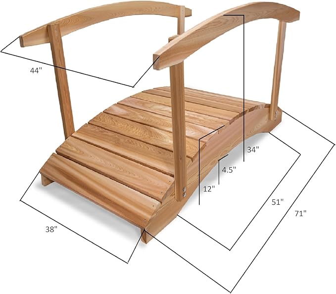 All Things Cedar FB72-R Garden Bridge with Side Rails | 6-Ft Cedar Wooden Bridge for Gardens, Backyards & Streams | Easy to Assemble & Made from Untreated Western Red Cedar | 71x38x34