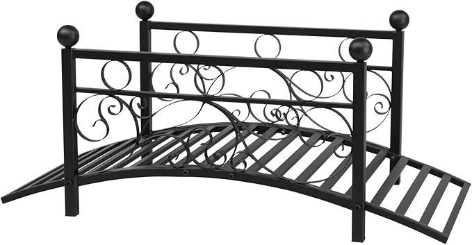 Ochine Metal Garden Bridge Classic Arc Footbridge with Railings, Metal Arch Backyard Garden Bridge with Safety Siderails, Decorative Pond Bridge for Outdoor Garden Yard Backyard Creek Farm