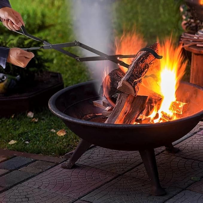 2Pcs Fire Poker and Fire Tongs Set, 32 inch Long Fireplace Poker Stick and 25 Inch Campfire Fireplace Tongs, Log Grabber Fire Pit Tools for Fireplace Wood Stove, Campfire, Bonfires, Indoor & Outdoor