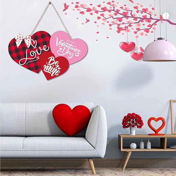 Valentine Door Decorations Love Hanging Sign Front Door Hanger Wreath Decor Indoor Outdoor Decor for Valentine's Day Party Home Farmhouse Wall Porch Yard Window Decoration Supplies
