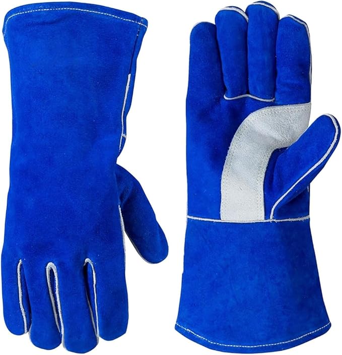 Blue Split Cowhide Welding Gloves - Shield Hands with Best Heat Resistant Welders Glove for Men & Women