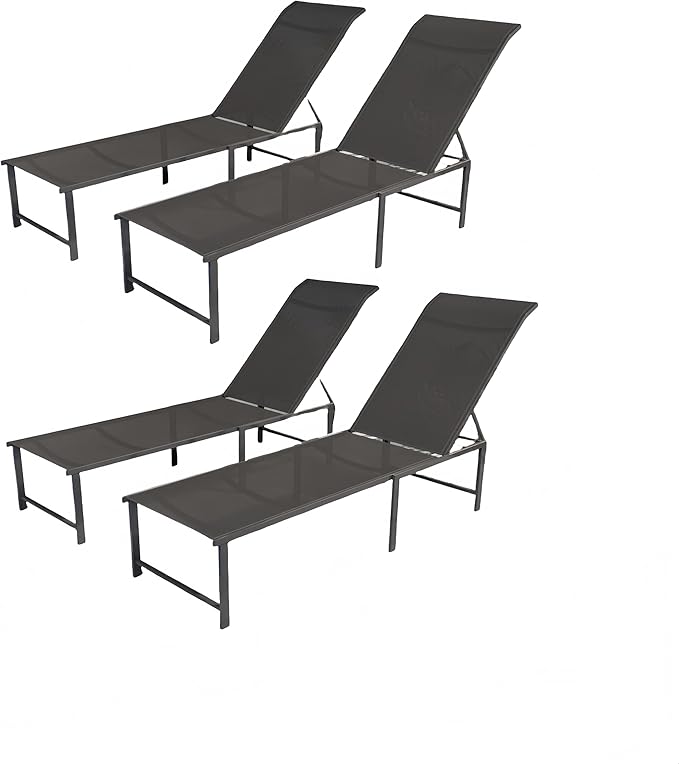 Outdoor Pool Lounge Chairs, Patio Aluminum Chaise Lounge, Five-Position Recliner Loungers for Poolside Yard Balcony Deck Beach (Grey, 4 pc)