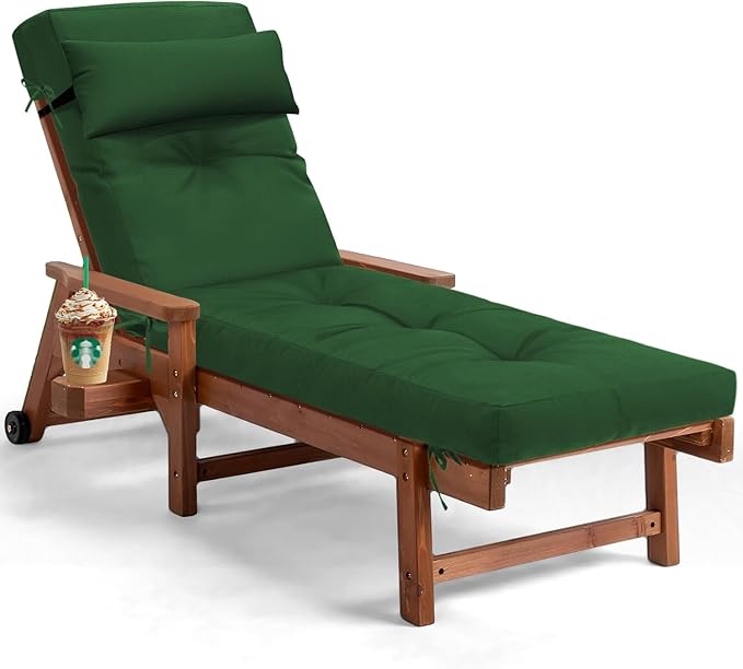 Waterproof Lounge Chair Cushion Outdoor for Chairs, Fade Resistant Chaise Lounger Replacement Cushions with 6 Ties, Thickened Memory Foam Pool Lounge Chair Cushions, 76 x 22 x 4.7 Inches, Green