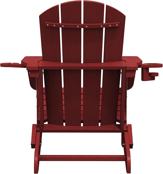 SERWALL Adirondack Chair with Cup Holders - Composite Adirondack Chairs Set of 4 HDPE Outdoor Chairs All Weather Use- Dark Red