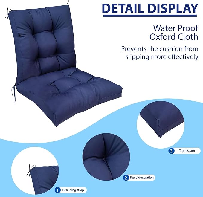 Outdoor Chair Cushions with High Back Waterproof Wicker Rocking Chair Cushion Black Tufted Thick Patio Chair Seat Pads for Indoor Outdoor Furniture,41.7 * 20.8 * 3.5"
