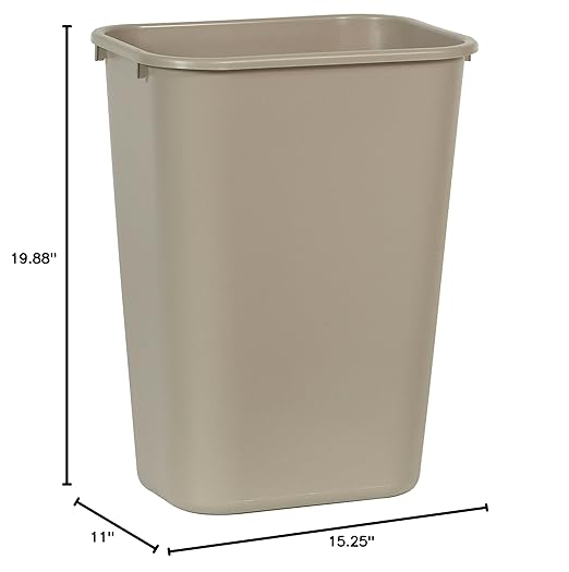 Rubbermaid Commercial Products Deskside Wastebasket/Trash Can, 10.25-Gallon/41-Quart, Beige, Plastic, Garbage Can for Home/Office, Fits Under Desk/Sink/Cabinet