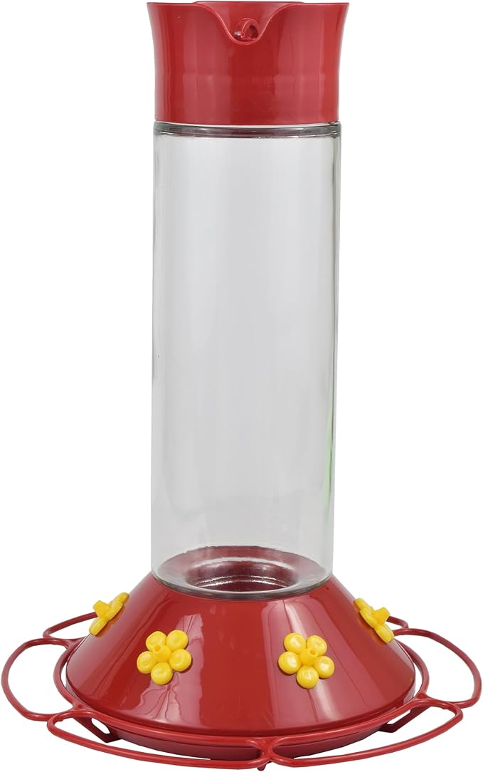 Perky-Pet 209B-1SR Glass Hummingbird Feeders for Outdoors Hanging - 30 fl oz Nectar Capacity - Ant & Bee Guarded Red Bird Feeder