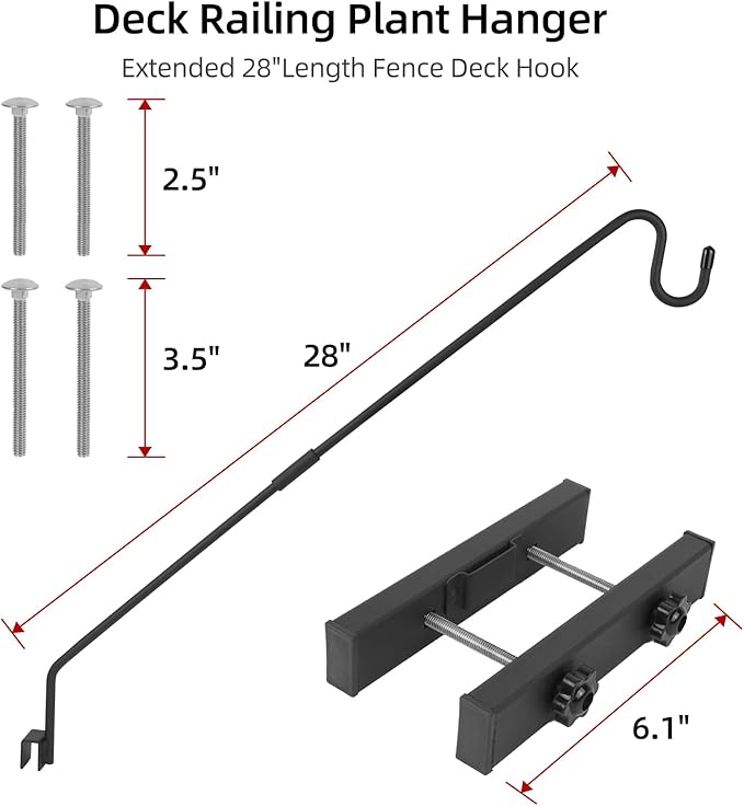 Deck Railing Plant Hanger Outdoor-Deck Hook Railing Mount，Metal Bird Feeder Hanger for Deck Railing,Fence Shepherds Hooks Pole Bracket for Hanging Hummingbird Feeder,Planter,Flower Baskets
