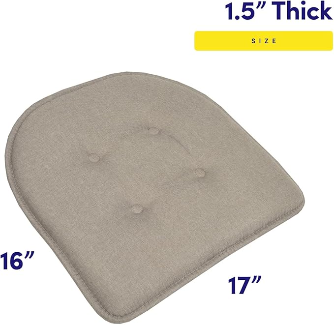 Sweet Home Collection Chair Cushion Memory Foam Pads Tufted Slip Non Skid Rubber Back U-Shaped 17" x 16" Seat Cover, 2 Count (Pack of 1), Light Gray