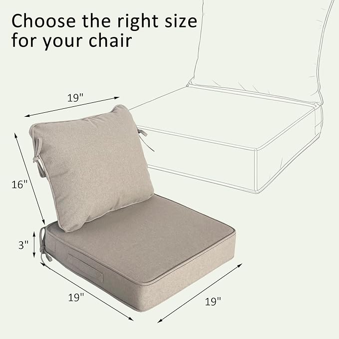 COZYVIDA 19"x19" Outdoor Universal Cushion Set of 1, Patio Cushions with Handles & Ties, Water-Proof Stain-Resistant UV-Resistant 1000+ Hrs,High Resilience Foam with YKK Zippers,Natural Linen-TPU