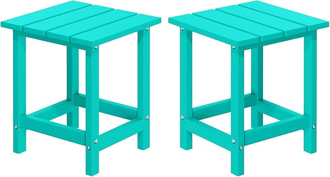 MUCHENGHY Adirondack Outdoor Side Table Set of 2, 14.7" Patio Side Table Weather Resistant, HDPE Outdoor End Tables for Patio, Lake Blue