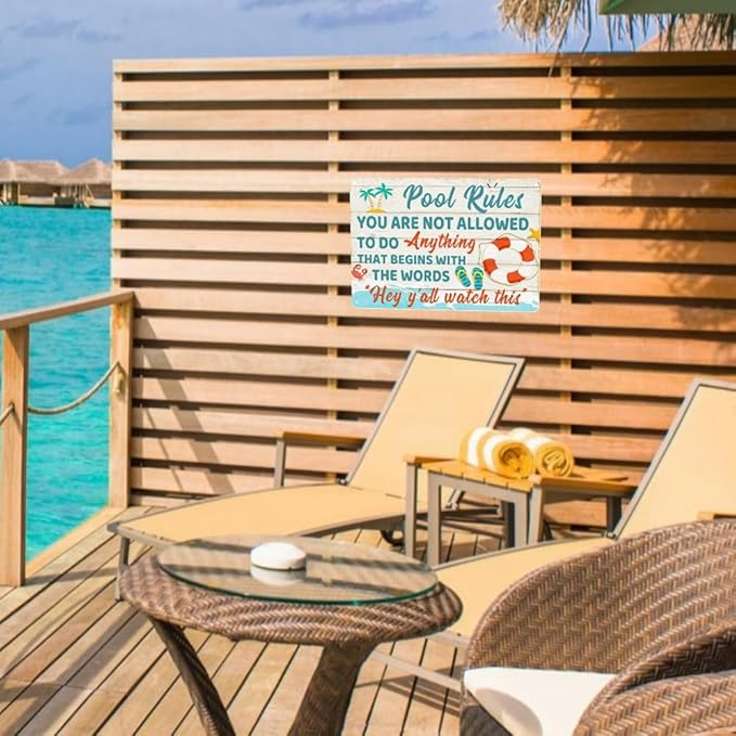 Funny Pool Signs Pool Decorations Outdoor Pool Rules Sign Pool Deck Decor Pool Metal Signs Pool Patio Accessories For Beach, Home, Bar, Pool Deck, And Backyard Wall Decoration 8 X 12 Inches