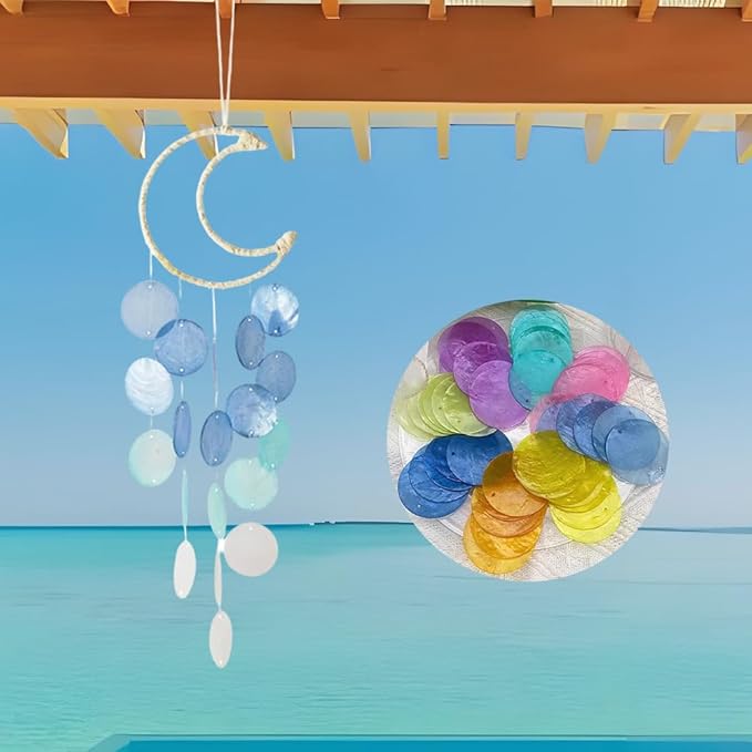 Wind Chimes for Outside,Handcrafted Capiz Shells Wind Chime for Indoor/Outdoors,Garden Decoration of Coastal Style,Great Gift for Shells Wind Chimes Lovers and More (Blue)