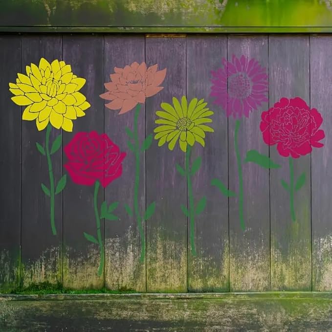 Garden Fence Large Flower Stencils - Reusable Floral Stencil DIY Decoration for Painting on Wood Walls Pattern, Jumbo Sunflower Yard Spray Paint Big Crafts Floor Stencils (CP-34)