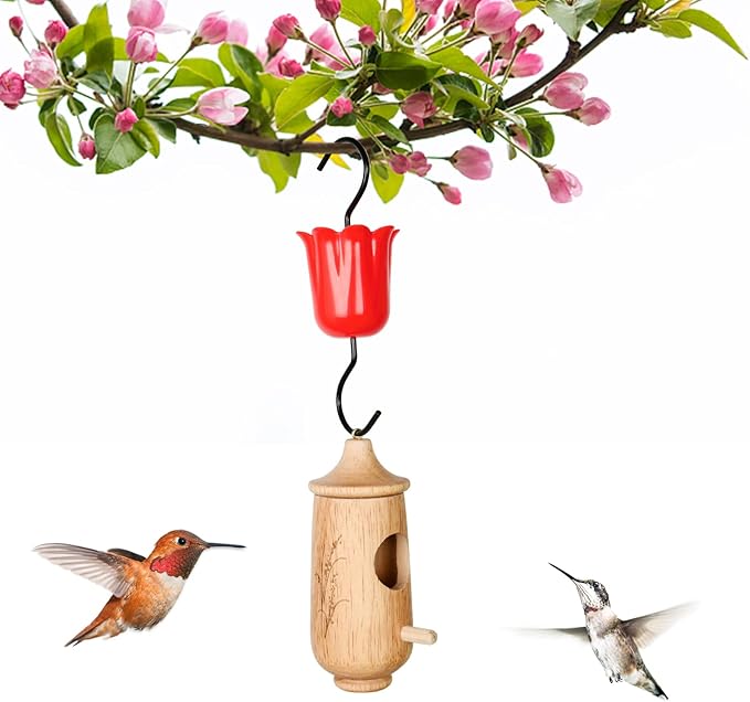 1 Pack Hummingbird House, with Hummingbird Feeders for Outdoors Hanging, Wooden Hummingbird Houses for Outside for Nesting, Bird Houses for Garden Window Outdoor Home (Oak Ears of Wheat)