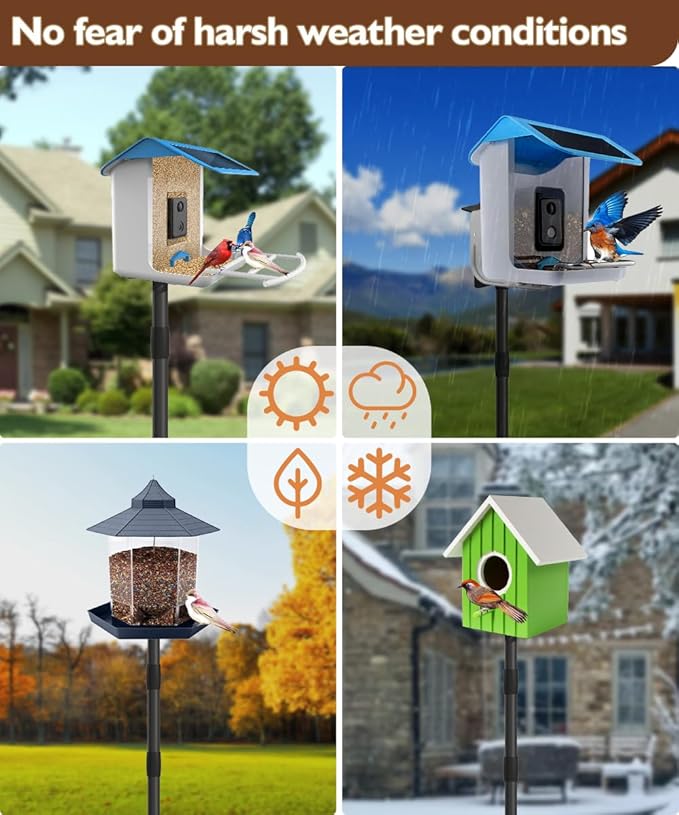 Garbuildman Upgraded Smart Bird Feeder Pole for Birdhouses with Reinforced 5-Prong Base, Adjustable Birdhouse Pole for Outdoors, Bird Feeder Stand Mounting Kit for Wild Birds Watching, Black