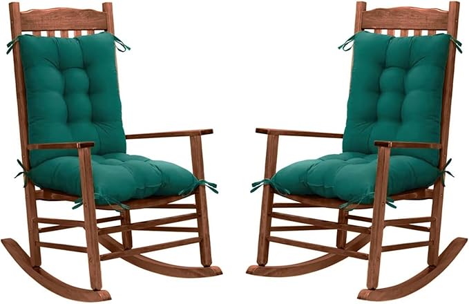 Patio Rocking Chair Cushions Set of 2 Replacement Cushions High Back Seat Pads for Porch, Deck, Garden Dark Green