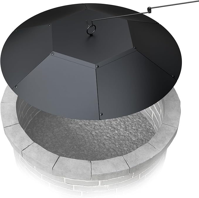 28-inch Round Fire Pit Lid - Metal Fire Pit Lid with Handle & Poker, Fit for Fire Pits up to 26", Heavy-Duty Outdoor Fire Pit Accessory (Black, 28 inch)