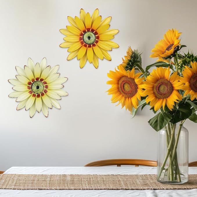 hogardeck 2 PCS 11" Metal Sunflower Wall Decor for Indoor Outdoor, Sunflower Kitchen Wall Decor Floral Metal Wall Art, Outdoor Decor for Bathroom, Living Room, Porch, Garden, Yard