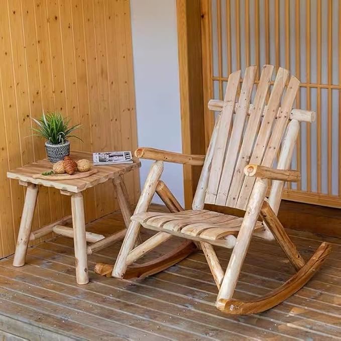 DJL Outdoor Rocking Chairs Set of 2 Wooden Rocker Outside Patio Lawn Log Furniture Living Room Porch Comfy Beach Balcony, Heavy Duty, Lightly Toasted