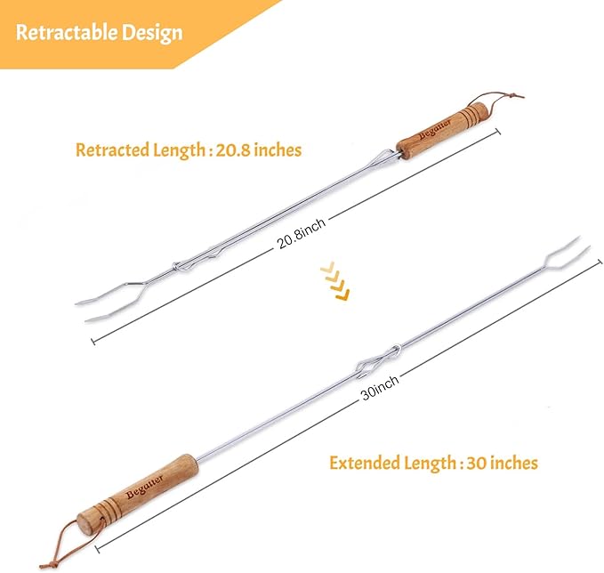 Smores Sticks, Marshmallow Sticks for Fire Pit, 30" Long Extendable Heavy Duty Roasting Sticks for Hot Dogs Vegetables S'mores over Campfire, 4 Pack