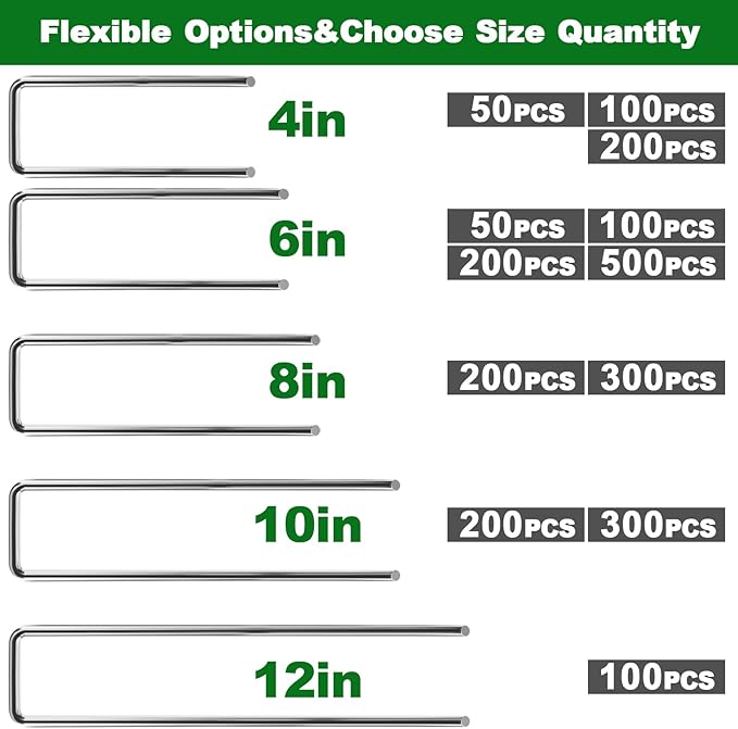 AMAGABELI 6 Inch 50 Pack Galvanized Landscape Staples 11 Gauge Anti-Rust Heavy Duty Garden Stakes Plant Cover Spikes U-Shaped Sod Pins Fence Stakes for Weed Barrier,Irrigation Tubing,Lawns,Decoration