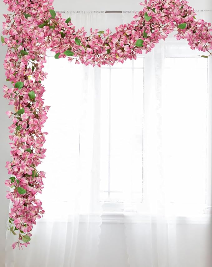 Briful 6ft Bougainvillea Flower Garland – Artificial Silk Floral Vine with Built-in Hook Faux Flower Garland for Backdrop Table Wall Wedding Party Home Decoration(Pale Pink)