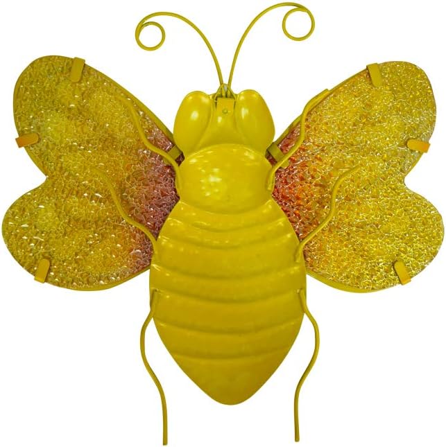 LIFFY Metal Bees Outdoor Decor, 2Pack 10 Inch Glass Bee Wall Art Sculptures for Home, Garden, Fence, Patio