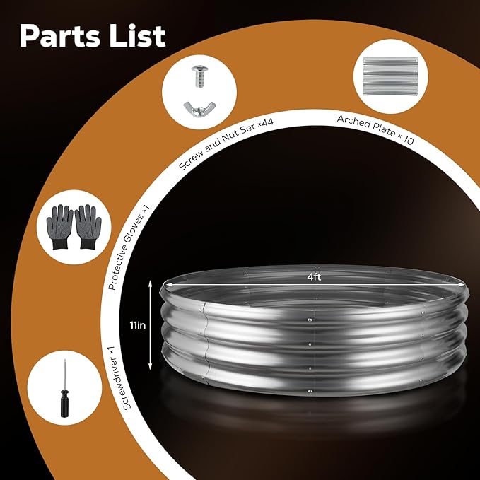 48 Inch Round Galvanized Fire Pit Ring, Silver Round Galvanized Fire Ring, 4 Feet Diameter Fire Pit, Outdoor Pits for Backyard, Camping, Bonfire