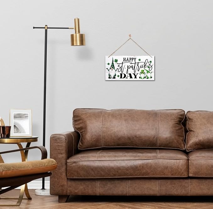 Hanging Happy St Patrick's Day Wood Decor Sign - Gnome Printed Wall Art, Irish Home Signs, Door Hanging, Rustic Farmhouse Decor