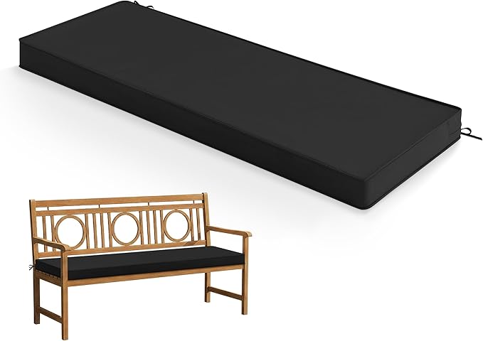 Outdoor Bench Cushion: Waterproof and Fade Resistant Patio Furniture Cushions - Non-Slip Bench Pad Cushion with Removable Cover for Garden Swing Porch Sofa Settee, 45 x 18 Inch, Black