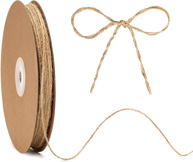 KINGLAKE Natural Jute Twine String - 1.5mm Twine String for Crafts 328 Feet 2 Ply Jute Rope for Gift Wrapping Christmas Packing Arts Decoration Wedding Gardening