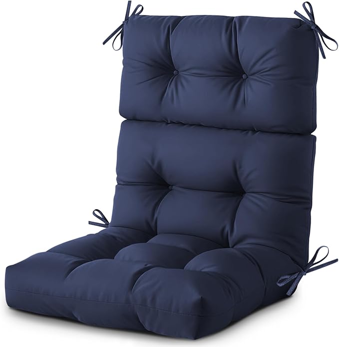 Outdoor/Indoor High Back Chair Cushion, Waterproof Outdoor Rocking Chair Cushion with Ties, Tufted Replacement Seat Cushions for Outdoor Furniture, Blue