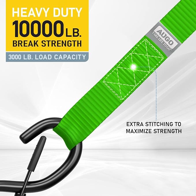 AUGO Heavy Duty Soft Loops –Pack of 6-1.5” x 17” Tie Down Anchor Straps for Use w/Ratchet Strap Hooks – 3000Lb Load Capacity & 10,000Lb Break Strength – Great for Motorcycle, Bike, Roof Rack, Etc.